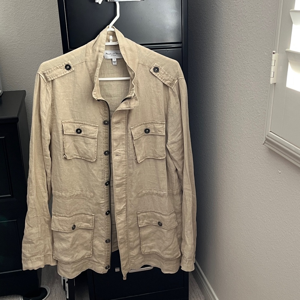 MICHAEL STARS Linen Frankie‎ Anorak Jacket. Size large. Tan. 100% Linen